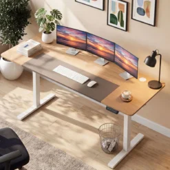 Elektrisch Höhenverstellbarer Schreibtisch mit Stabilem Metallgestell 160 x 60 cm Natur