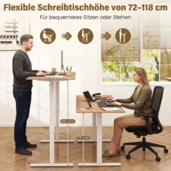 Elektrisch Höhenverstellbarer Schreibtisch mit Stabilem Metallgestell 160 x 60 cm Natur