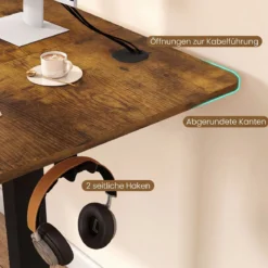 Elektrisch Höhenverstellbarer Schreibtisch mit Stabilem Metallgestell 160 x 60 cm Braun