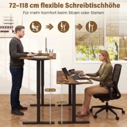 Elektrisch Höhenverstellbarer Schreibtisch mit Stabilem Metallgestell 160 x 60 cm Braun
