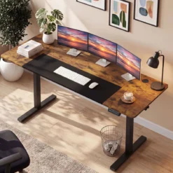 Elektrisch Höhenverstellbarer Schreibtisch mit Stabilem Metallgestell 160 x 60 cm Braun