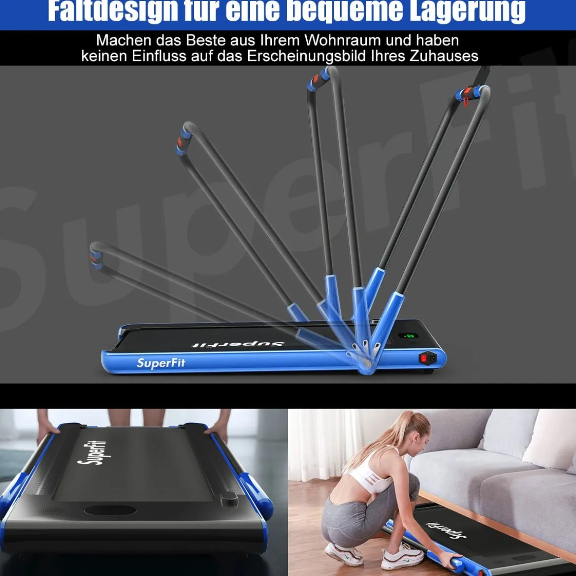 Elektrisch Laufband 1-12km/h LED Display Klappbar Heimtrainer Fitnessgerät 120kg Navy