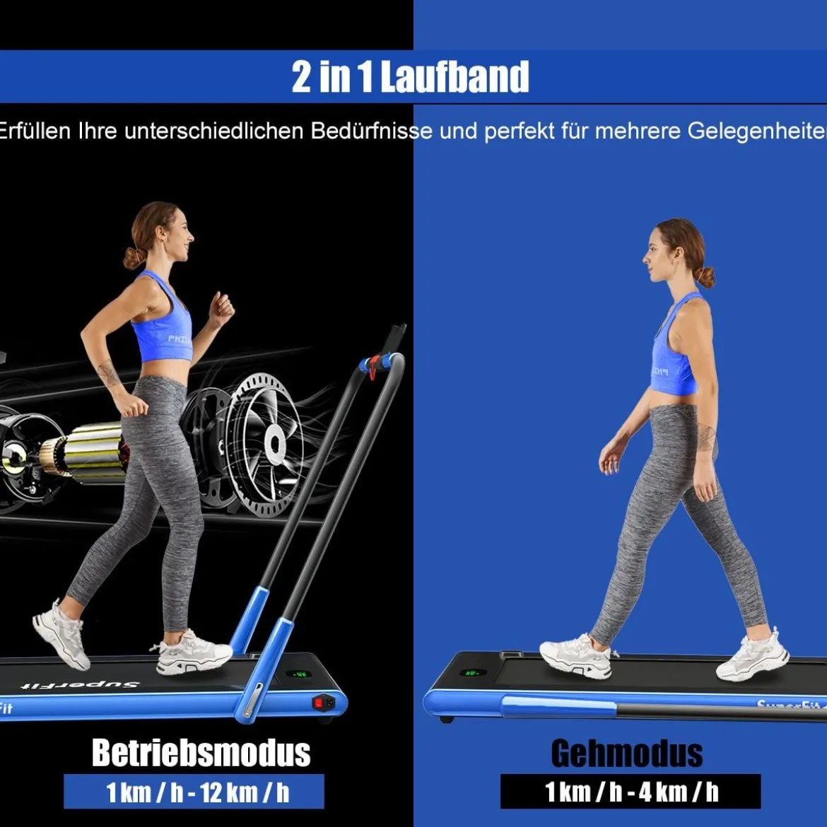 Elektrisch Laufband 1-12km/h LED Display Klappbar Heimtrainer Fitnessgerät 120kg Navy