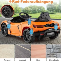Elektroauto für Kinder Lamborghini Revuelto 12V Elektro Kinderauto mit LED Scheinwerfer Grau/Orange
