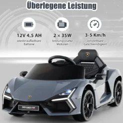 Elektroauto für Kinder Lamborghini Revuelto 12V Elektro Kinderauto mit LED Scheinwerfer Grau/Orange