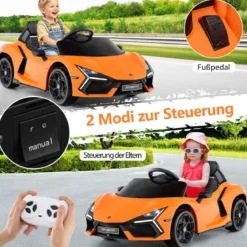 Elektroauto für Kinder Lamborghini Revuelto 12V Elektro Kinderauto mit LED Scheinwerfer Grau/Orange