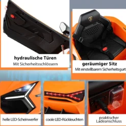 Elektroauto für Kinder Lamborghini Revuelto 12V Elektro Kinderauto mit LED Scheinwerfer Grau/Orange