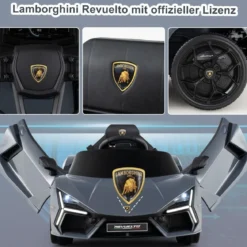 Elektroauto für Kinder Lamborghini Revuelto 12V Elektro Kinderauto mit LED Scheinwerfer Grau/Orange