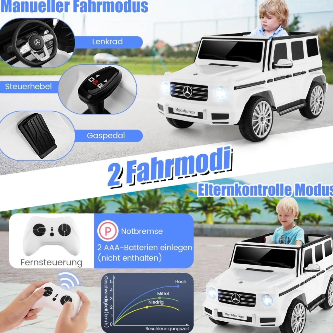 Elektroauto für Kinder Mercedes Benz G500 Kinderauto Elektro mit Fernsteuerung Weiß