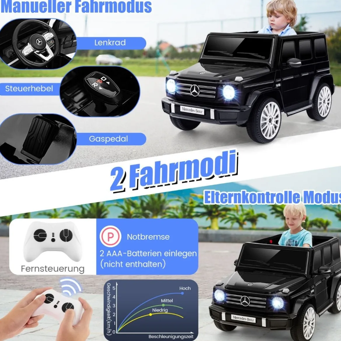 Elektroauto für Kinder Mercedes Benz G500 Kinderauto Elektro mit Fernsteuerung Schwarz