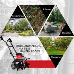 Elektro Bodenhacke mit 6 Hackmesser & 2-Punkt-Sicherheitsschalter 1500W Gartenfräse Rot