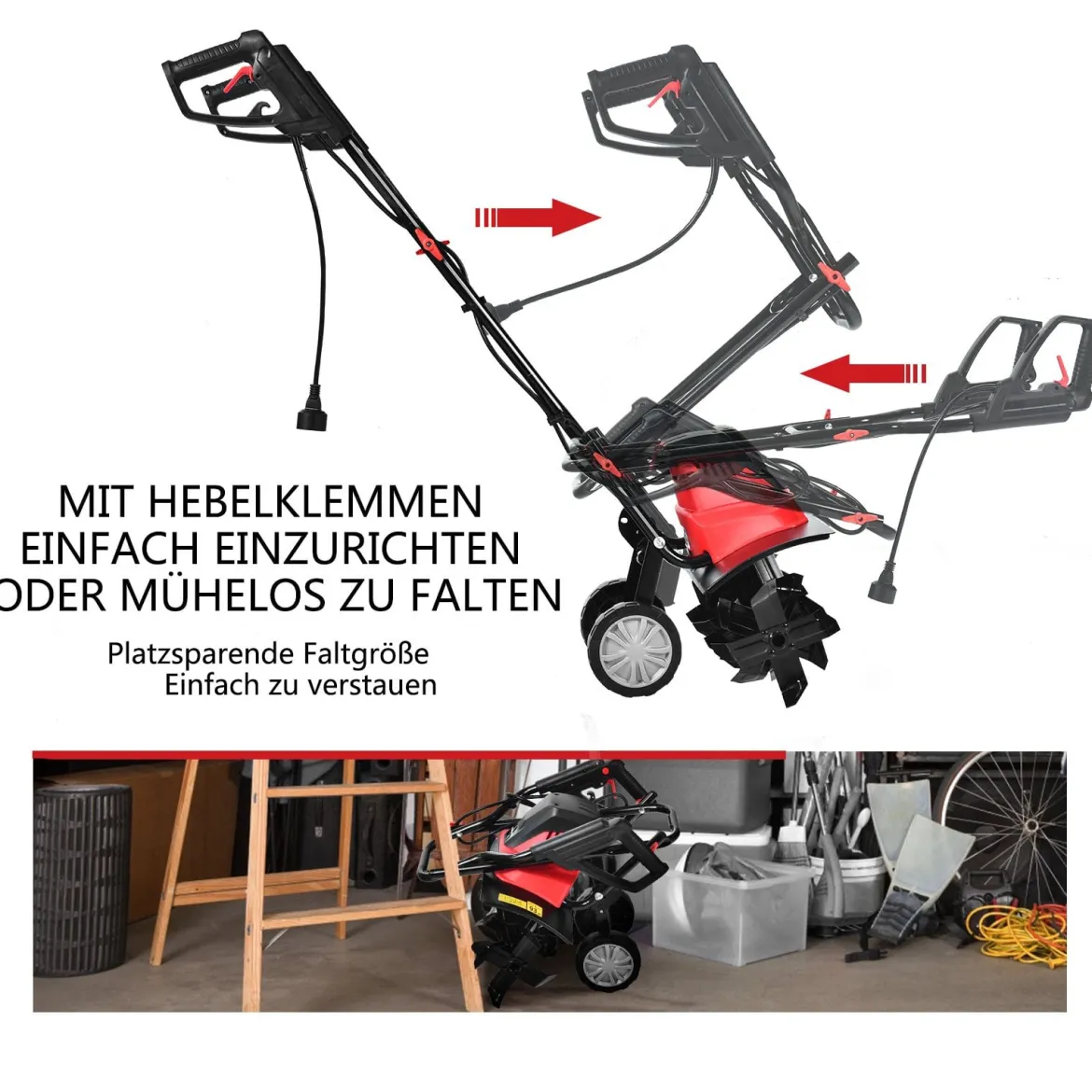 Elektro Bodenhacke mit 6 Hackmesser & 2-Punkt-Sicherheitsschalter 1500W Gartenfräse Rot