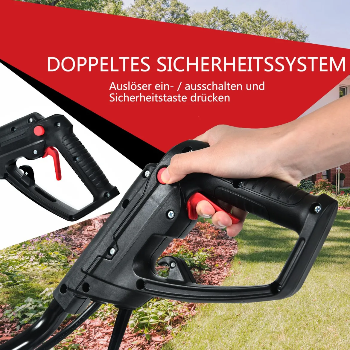 Elektro Bodenhacke mit 6 Hackmesser & 2-Punkt-Sicherheitsschalter 1500W Gartenfräse Rot