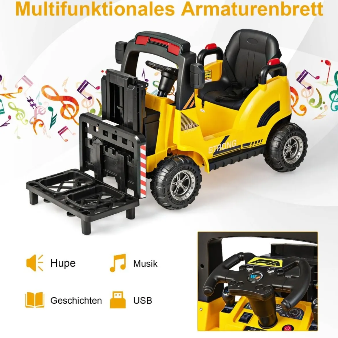 Elektro-Gabelstapler Kinderfahrzeug mit Fernsteuerung & Gangschaltern Gelb