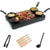 Elektrogrill 2 in 1 Tischgrill Elektrisch Elektrische Grillplatte mit Grillzange Löffel 4 Bratpfannen & 4 Holzspateln