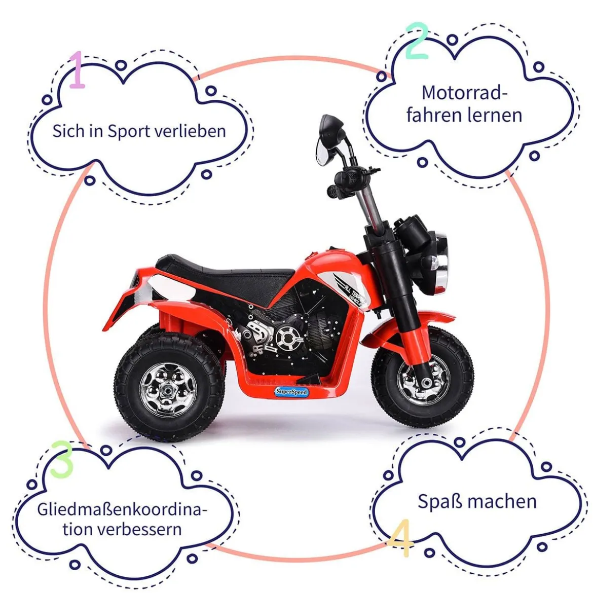 Elektro Motorrad Kindermotorrad Elektromotorrad mit Stützrädern 57 x 72 x 56 cm Rot