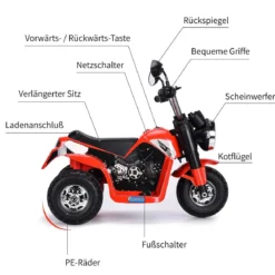 Elektro Motorrad Kindermotorrad Elektromotorrad mit Stützrädern 57 x 72 x 56 cm Rot