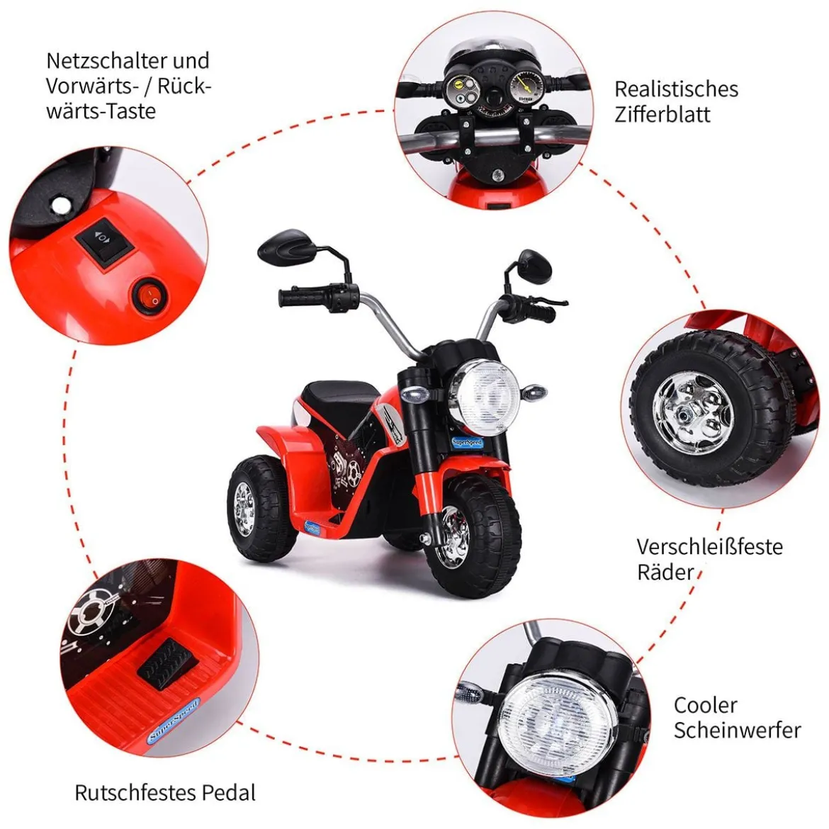 Elektro Motorrad Kindermotorrad Elektromotorrad mit Stützrädern 57 x 72 x 56 cm Rot