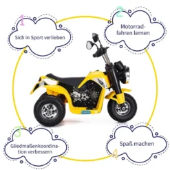 Elektro Motorrad Kindermotorrad Elektromotorrad mit Stützrädern 57 x 72 x 56 cm Gelb