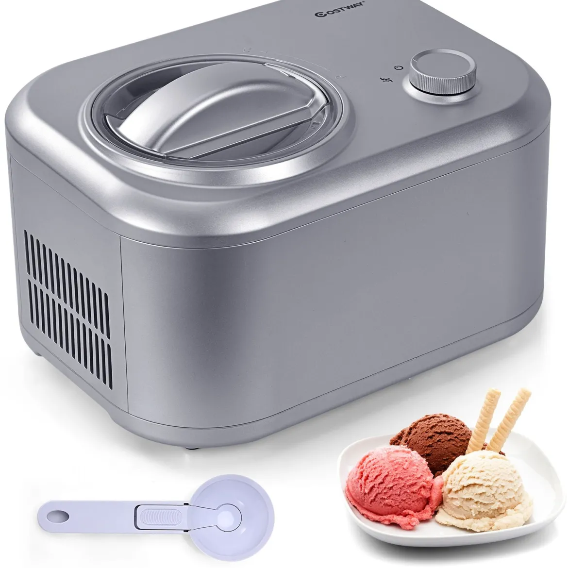 Elektronische Eismaschine 100W tragbare hausgemachte Dessert-Maschine mit 3 Betriebsmodi Eismaschine Silber
