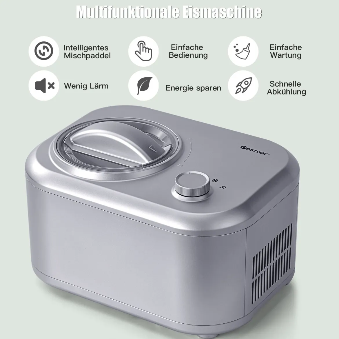 Elektronische Eismaschine 100W tragbare hausgemachte Dessert-Maschine mit 3 Betriebsmodi Eismaschine Silber