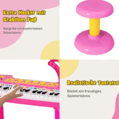 Elektronisches 31-Tasten Kinder Keyboard mit Hocker & Mikrofon für Kinder ab 3 Jahr Rosa