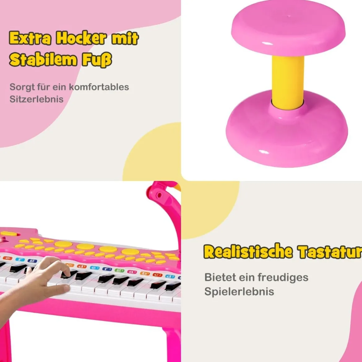 Elektronisches 31-Tasten Kinder Keyboard mit Hocker & Mikrofon für Kinder ab 3 Jahr Rosa