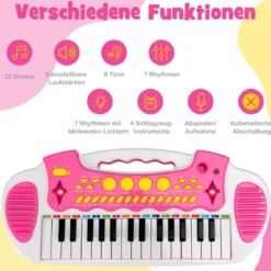 Elektronisches 31-Tasten Kinder Keyboard mit Hocker & Mikrofon für Kinder ab 3 Jahr Rosa