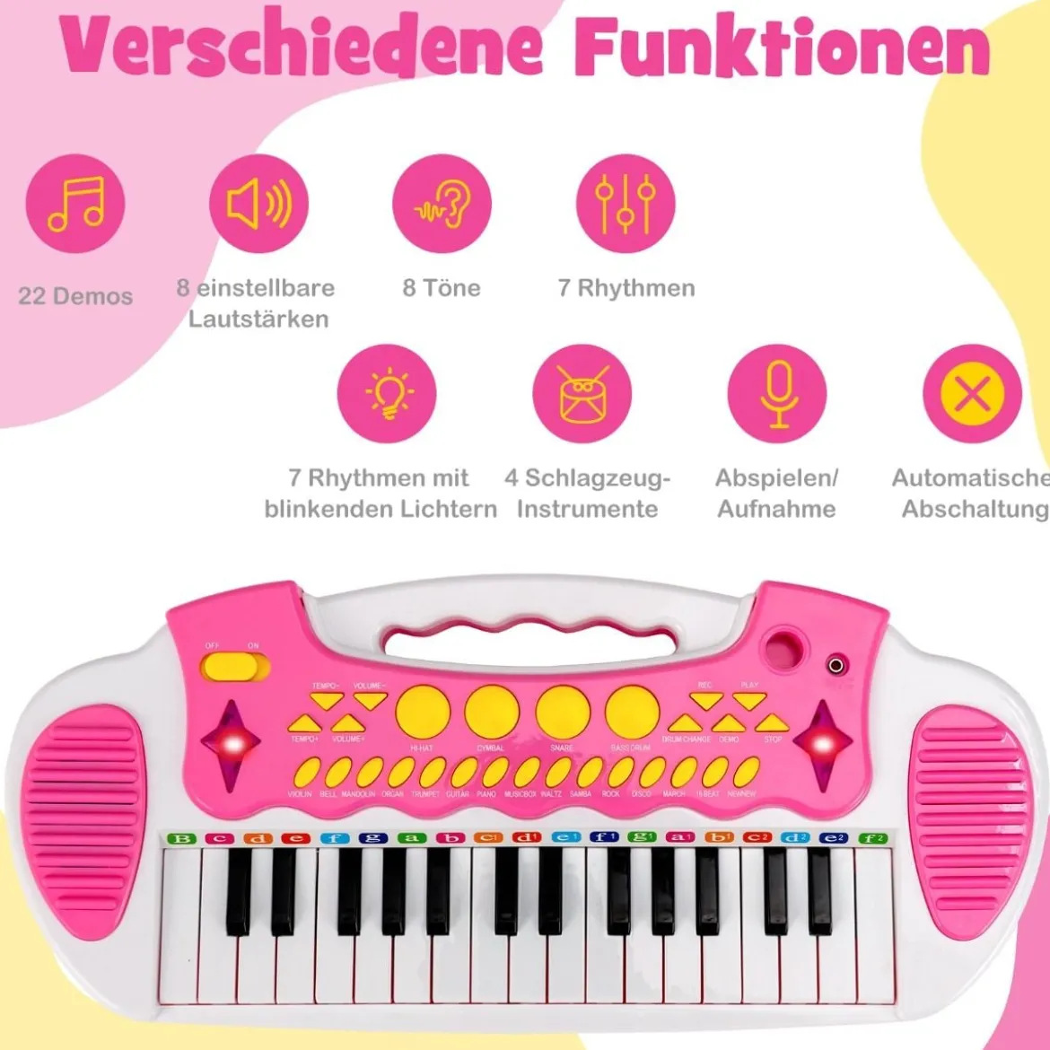 Elektronisches 31-Tasten Kinder Keyboard mit Hocker & Mikrofon für Kinder ab 3 Jahr Rosa