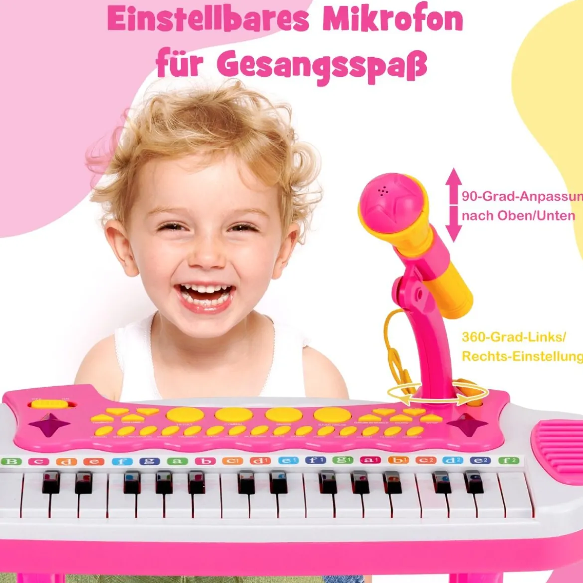 Elektronisches 31-Tasten Kinder Keyboard mit Hocker & Mikrofon für Kinder ab 3 Jahr Rosa