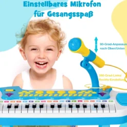 Elektronisches 31-Tasten Kinder Keyboard mit Hocker & Mikrofon für Kinder ab 3 Jahr Blau