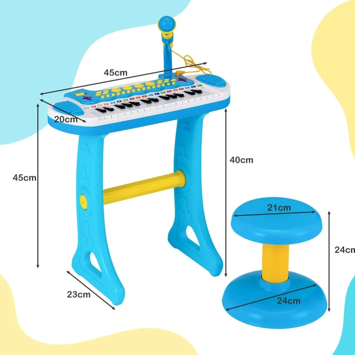 Elektronisches 31-Tasten Kinder Keyboard mit Hocker & Mikrofon für Kinder ab 3 Jahr Blau