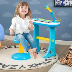 Elektronisches 31-Tasten Kinder Keyboard mit Hocker & Mikrofon für Kinder ab 3 Jahr Blau