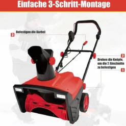 Elektro-Schneefräse mit LED-Leuchten & 15 A Motor 50 cm Arbeitsbreite 25 cm Arbeitshöhe Rot/Blau + Schwarz