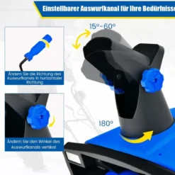 Elektro-Schneefräse mit LED-Leuchten & 15 A Motor 50 cm Arbeitsbreite 25 cm Arbeitshöhe Rot/Blau + Schwarz