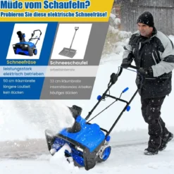 Elektro-Schneefräse mit LED-Leuchten & 15 A Motor 50 cm Arbeitsbreite 25 cm Arbeitshöhe Rot/Blau + Schwarz