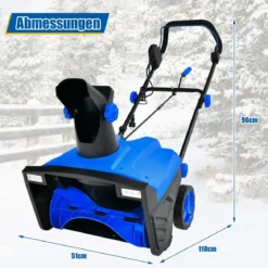 Elektro-Schneefräse mit LED-Leuchten & 15 A Motor 50 cm Arbeitsbreite 25 cm Arbeitshöhe Rot/Blau + Schwarz