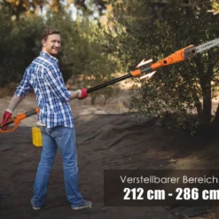Elektrostangensäge Hochentaster 212-286 cm Mehrwinkel Stangenkettensäge mit Sägekopf Orange