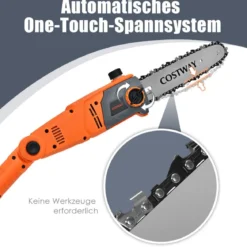 Elektrostangensäge Hochentaster 212-286 cm Mehrwinkel Stangenkettensäge mit Sägekopf Orange