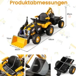 Elektro Traktor mit Anhänger & Schaufel & Fernbedienung 12V Aufsitztraktor Sitzbagger Gelb