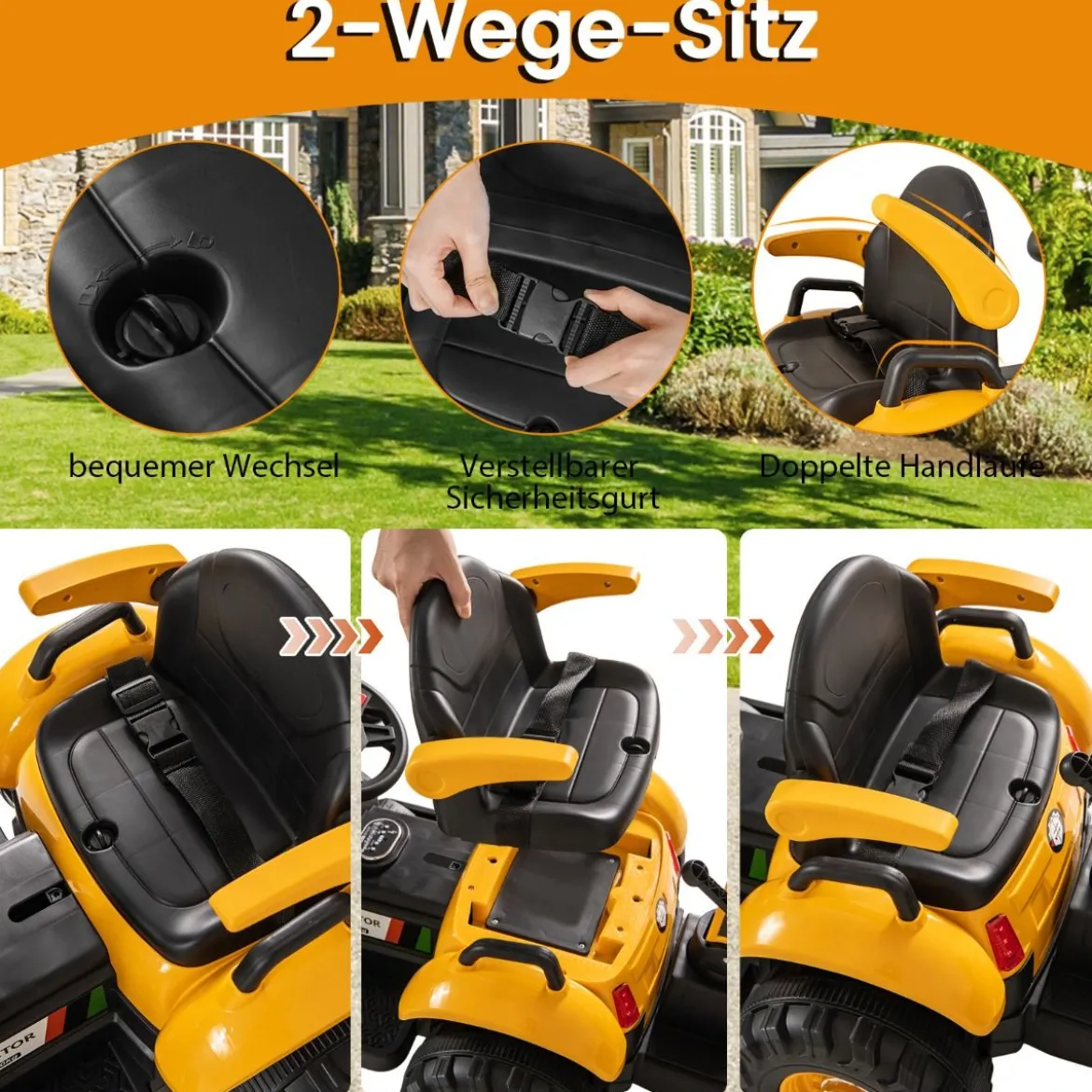 Elektro Traktor mit Anhänger & Schaufel & Fernbedienung 12V Aufsitztraktor Sitzbagger Gelb