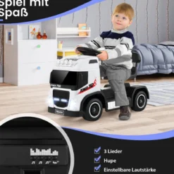 Elektrotruck für Kinder akkubetriebenes 6-V-Aufsitzspielzeug mit höhenverstellbarem Sitz 72 x 31 x 46 cm Weiß