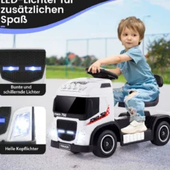 Elektrotruck für Kinder akkubetriebenes 6-V-Aufsitzspielzeug mit höhenverstellbarem Sitz 72 x 31 x 46 cm Weiß