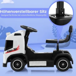 Elektrotruck für Kinder akkubetriebenes 6-V-Aufsitzspielzeug mit höhenverstellbarem Sitz 72 x 31 x 46 cm Weiß