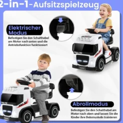 Elektrotruck für Kinder akkubetriebenes 6-V-Aufsitzspielzeug mit höhenverstellbarem Sitz 72 x 31 x 46 cm Weiß