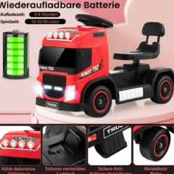 Elektrotruck für Kinder akkubetriebenes 6-V-Aufsitzspielzeug mit höhenverstellbarem Sitz 72 x 31 x 46 cm Rot