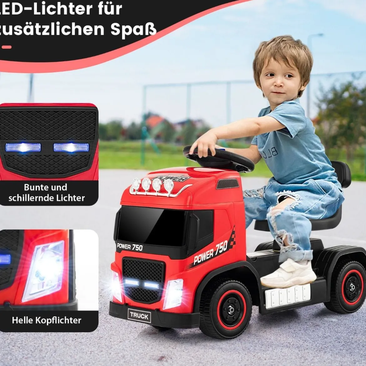 Elektrotruck für Kinder akkubetriebenes 6-V-Aufsitzspielzeug mit höhenverstellbarem Sitz 72 x 31 x 46 cm Rot