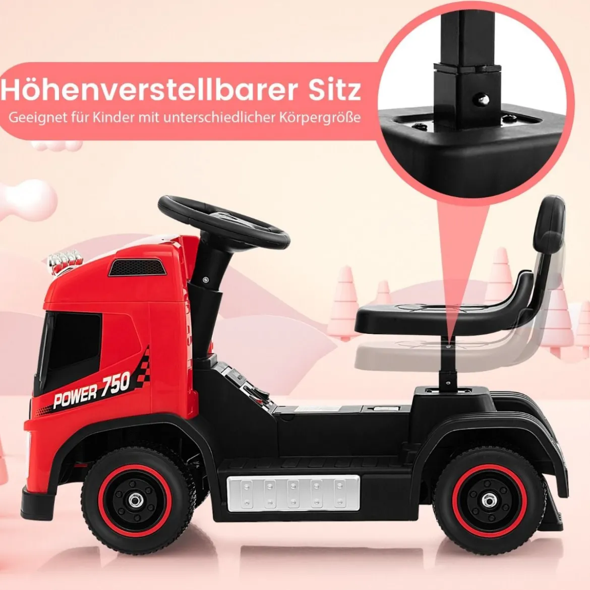 Elektrotruck für Kinder akkubetriebenes 6-V-Aufsitzspielzeug mit höhenverstellbarem Sitz 72 x 31 x 46 cm Rot