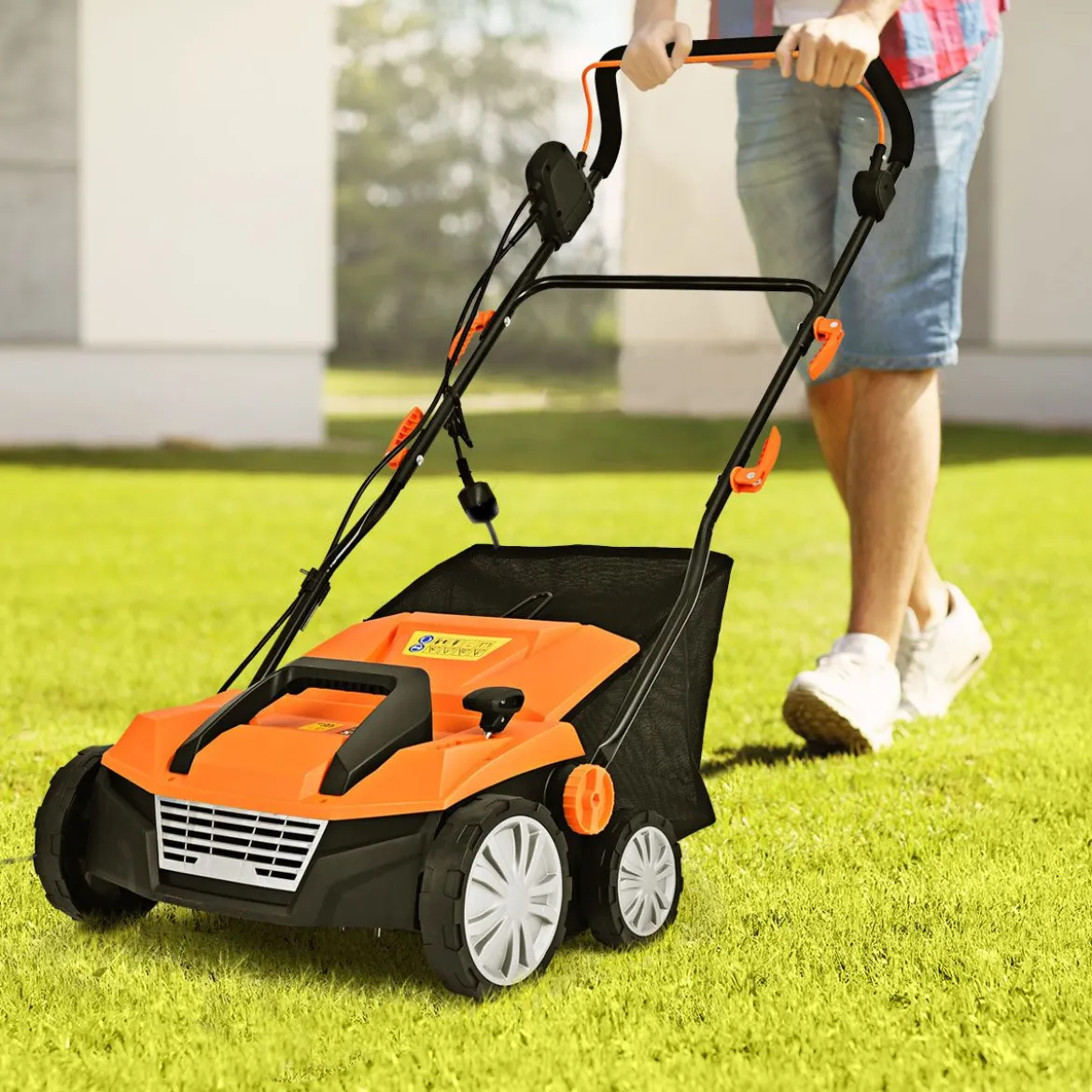 Elektro Vertikutierer Rasenlüfter 1800W 2 Stufen Arbeitstiefe 67 x 58 x 86 - 104 cm Orange