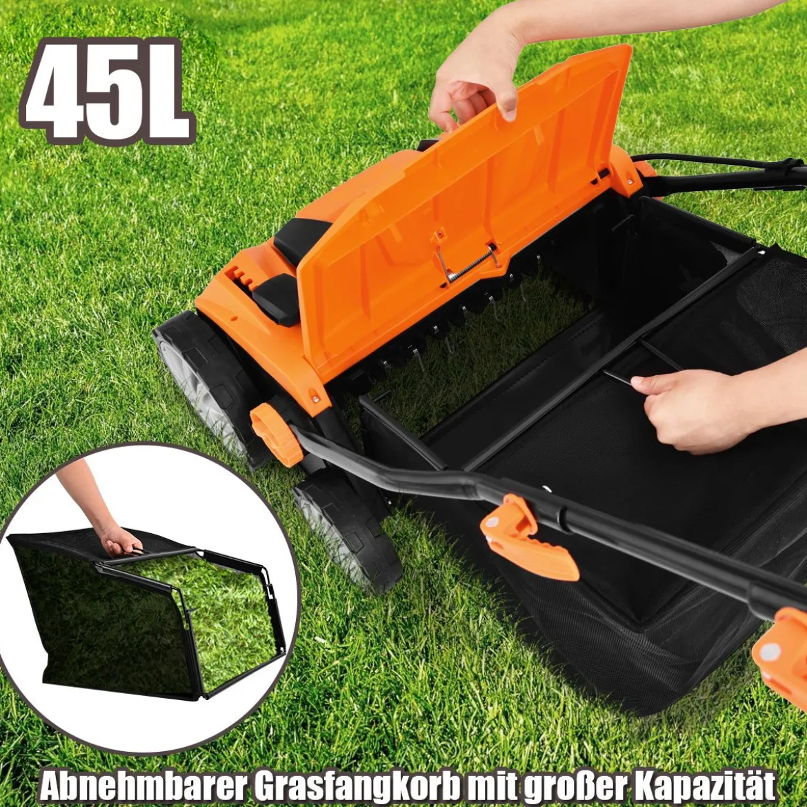 Elektro Vertikutierer Rasenlüfter 1800W 2 Stufen Arbeitstiefe 67 x 58 x 86 - 104 cm Orange